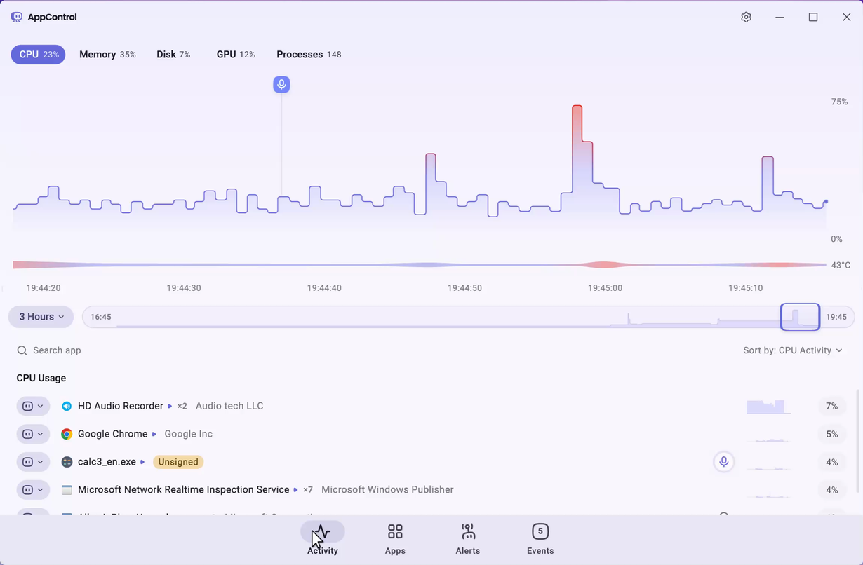 AppControl Alternative Task Manager kill and disable rules list with search feature