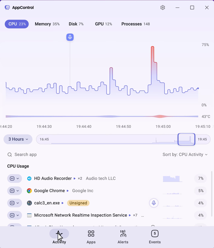 AppControl Alternative Task Manager kill and disable rules list with search feature