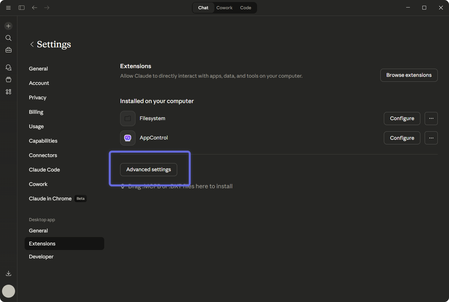 Claude Desktop extension installation screen